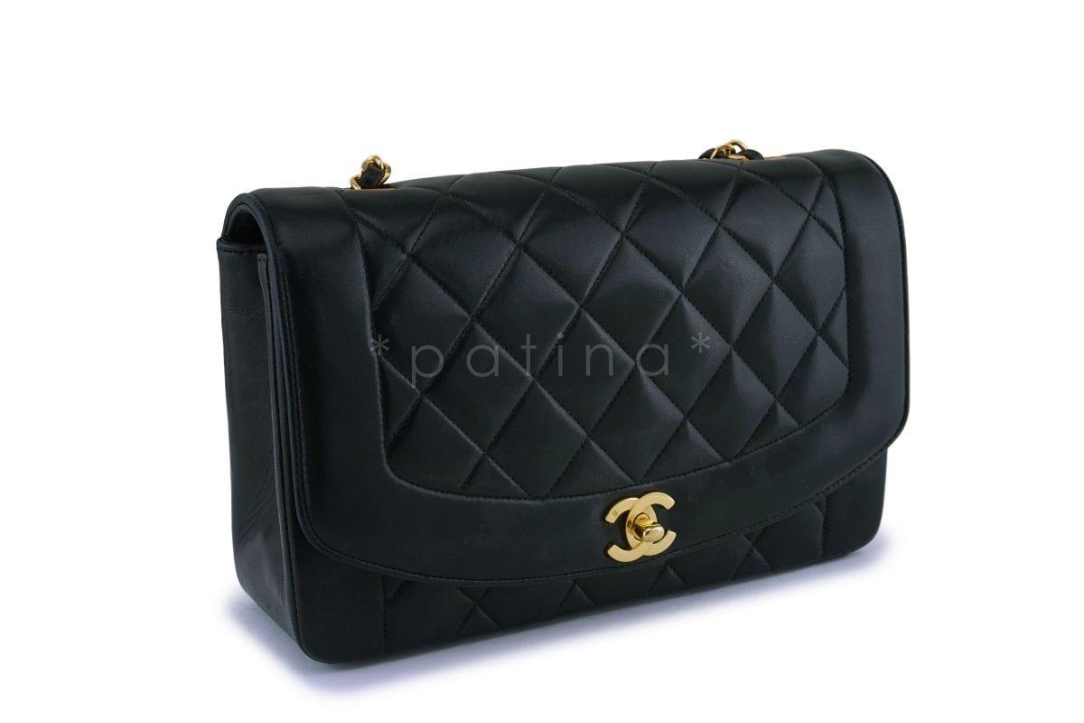 Chanel Black Vintage Lambskin Medium Diana Classic Flap Bag 24k GHW