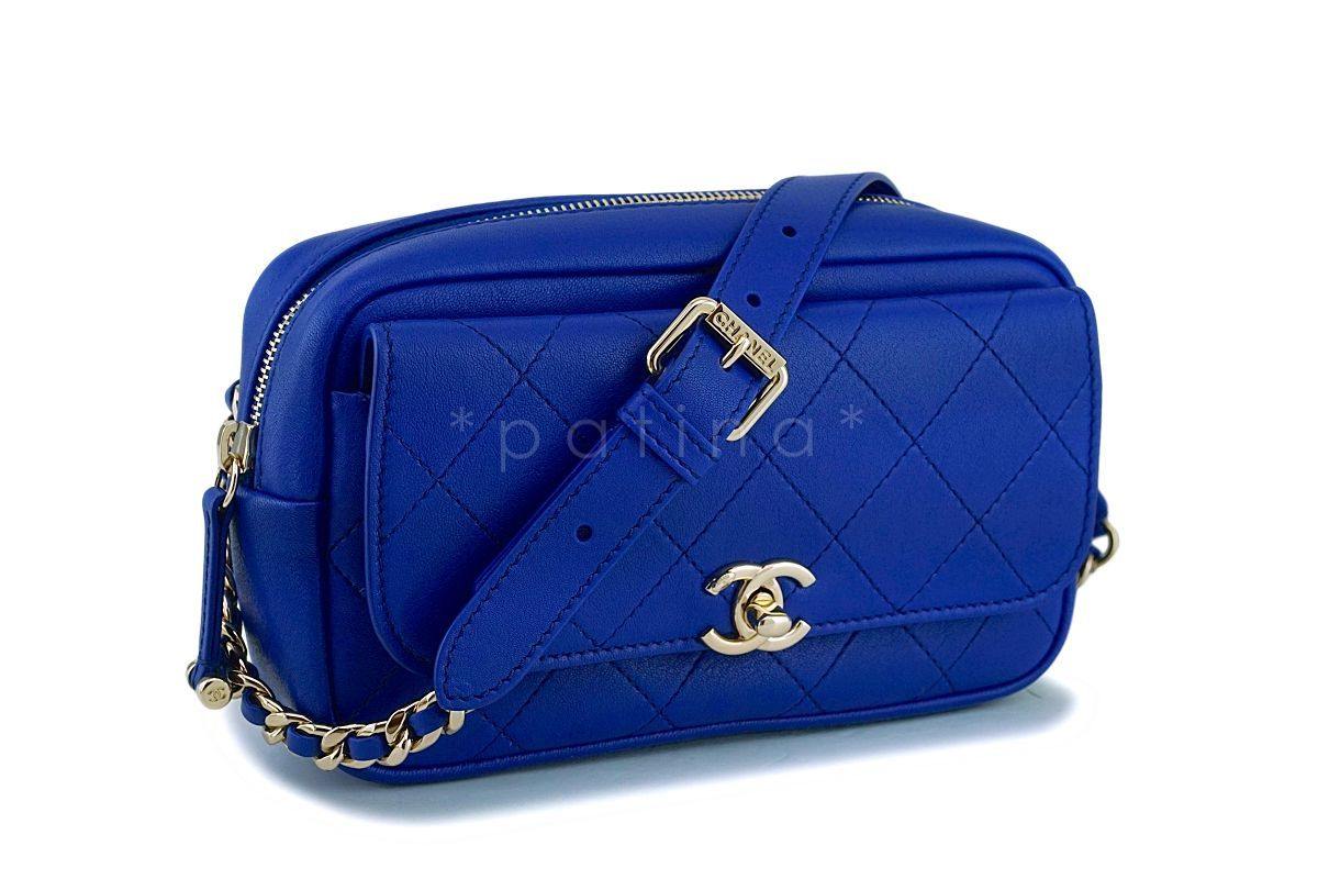 NIB 19C Chanel Electric Royal Blue Fanny Pack Waist Bum Belt Bag GHW