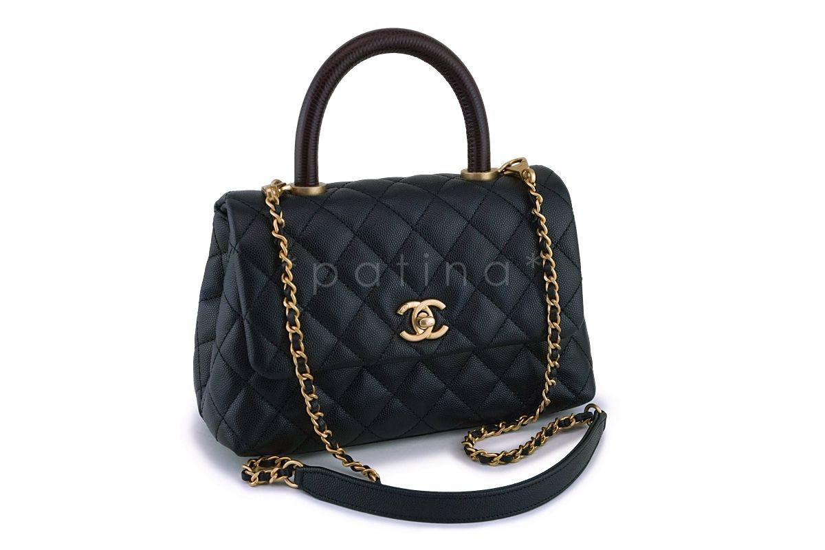 NIB 19A Chanel Black Caviar Coco Handle Mini/Small Flap Bag GHW