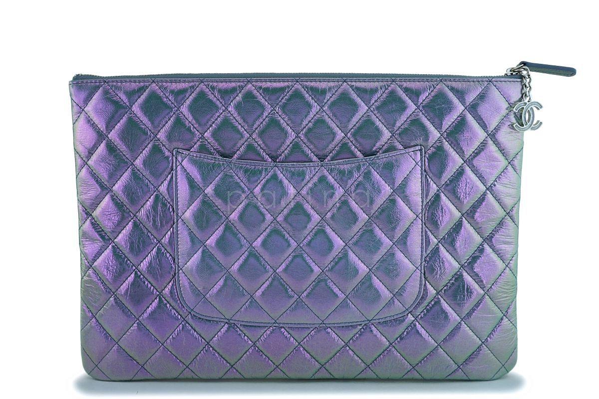 NIB 19S Chanel Blue-Violet Iridescent Large O Case CC Clutch Bag SHW