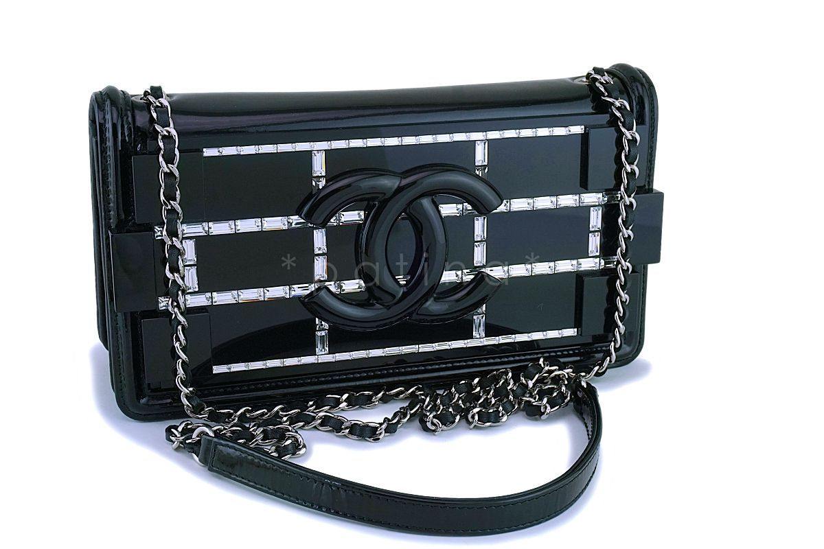 Rare 15C Chanel Black Plexi Emerald Crystals Lego Flap Bag SHW