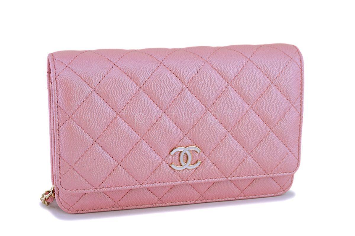 NIB 19S Chanel Iridescent Pink Caviar Classic Wallet on Chain Pearly CC WOC Bag