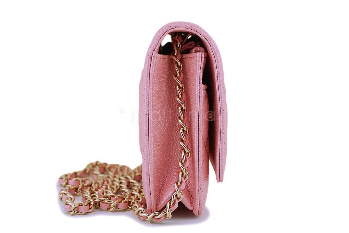 NIB 19S Chanel Iridescent Pink Caviar Classic Wallet on Chain Pearly CC WOC Bag