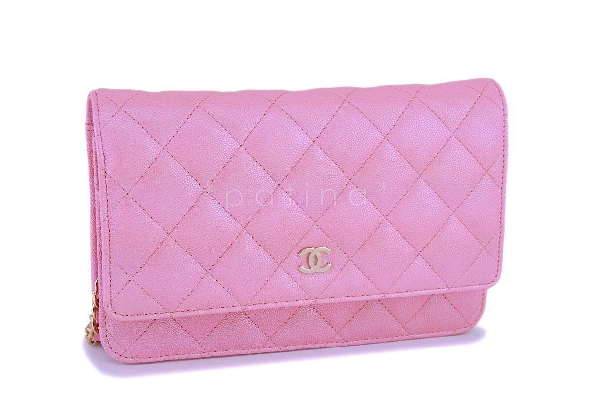 NIB 19S Chanel Iridescent Pearly Pink Caviar Wallet on Chain WOC Flap Bag