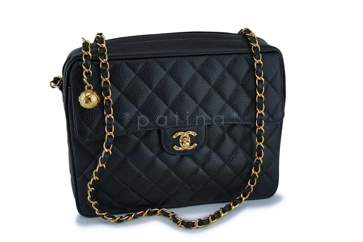 Chanel Vintage Black Caviar Classic Flap Camera Bag 24k GHW