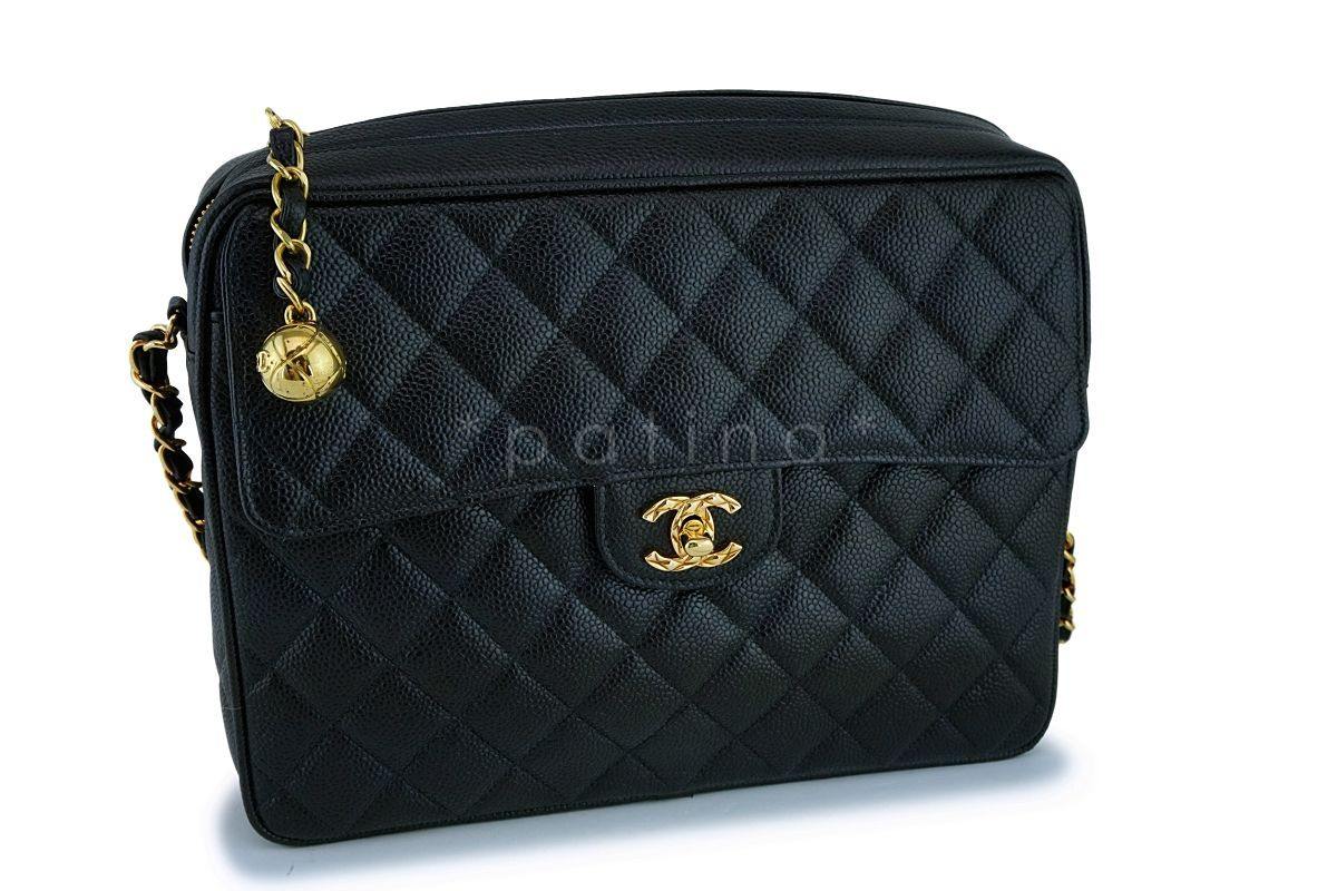 Chanel Vintage Black Caviar Classic Flap Camera Bag 24k GHW