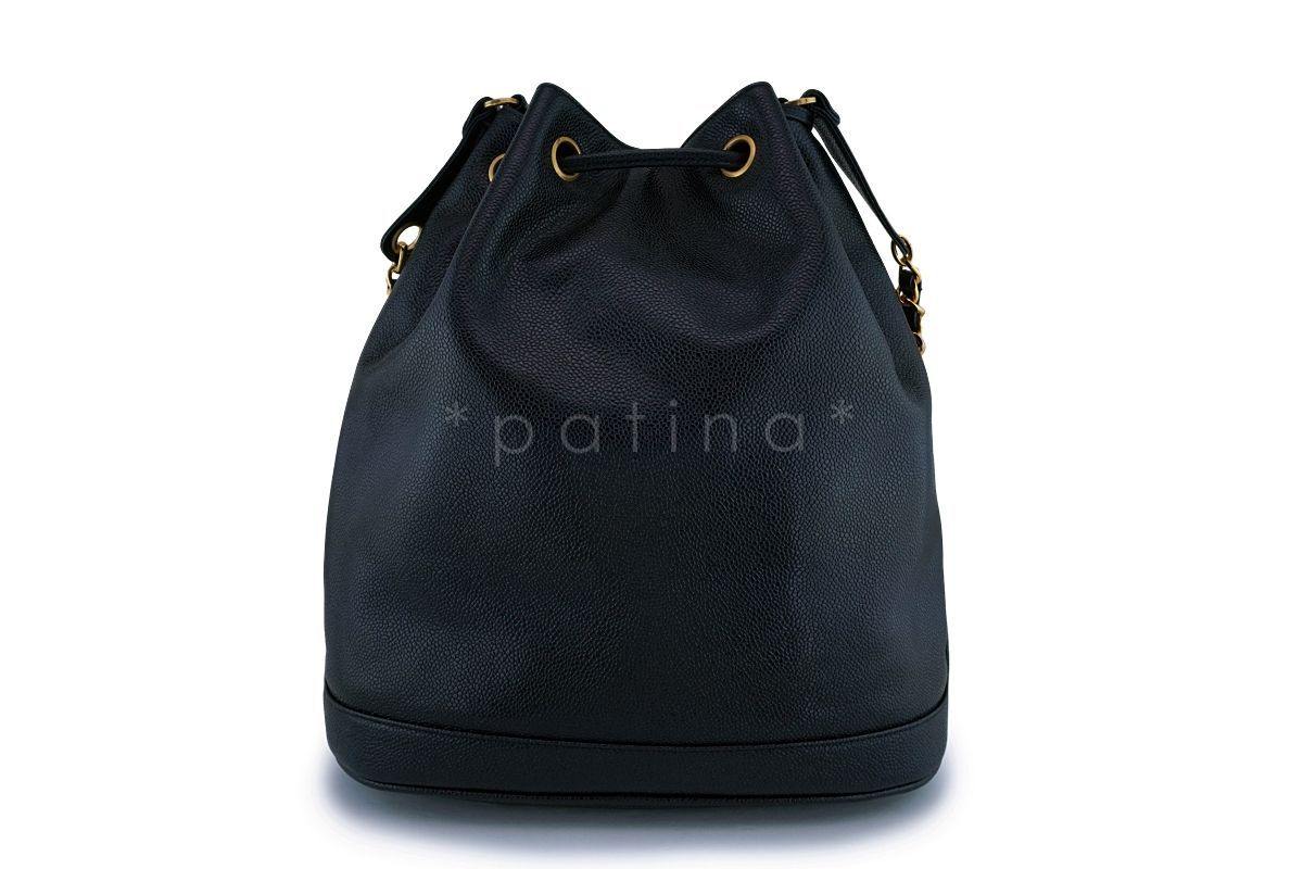 Rare Chanel Vintage Black Caviar Drawstring Bucket Bag 24k GHW
