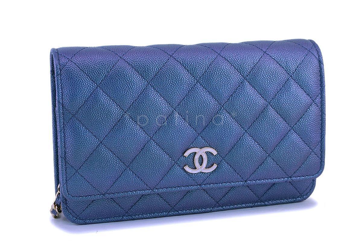 NIB 19S Chanel Iridescent Blue Pearly CC Wallet on Chain WOC Flap Bag