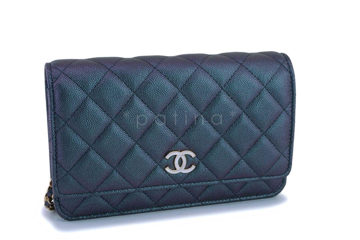 NIB 19S Chanel Iridescent Black Caviar Classic Wallet on Chain Pearly CC WOC Bag
