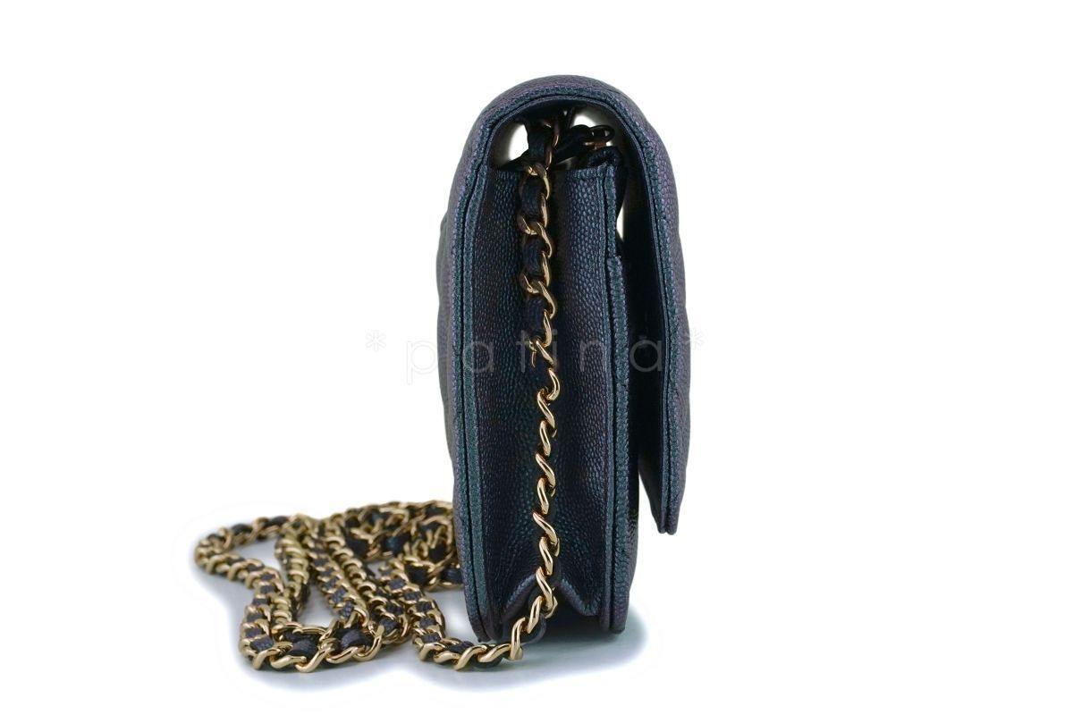 NIB 19S Chanel Iridescent Black Caviar Classic Wallet on Chain Pearly CC WOC Bag