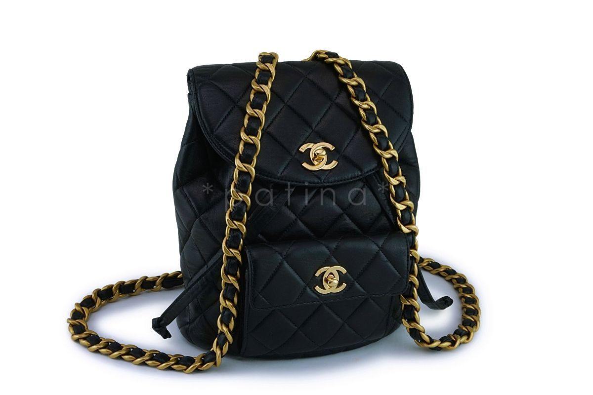 Chanel Vintage Black Lambskin Classic Quilted Backpack Bag 24k GHW