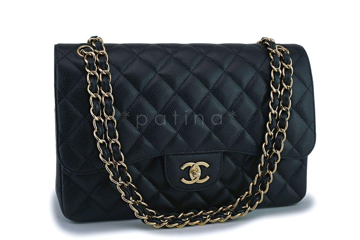 Chanel Black Caviar Classic Jumbo Double Flap Bag 24k GHW