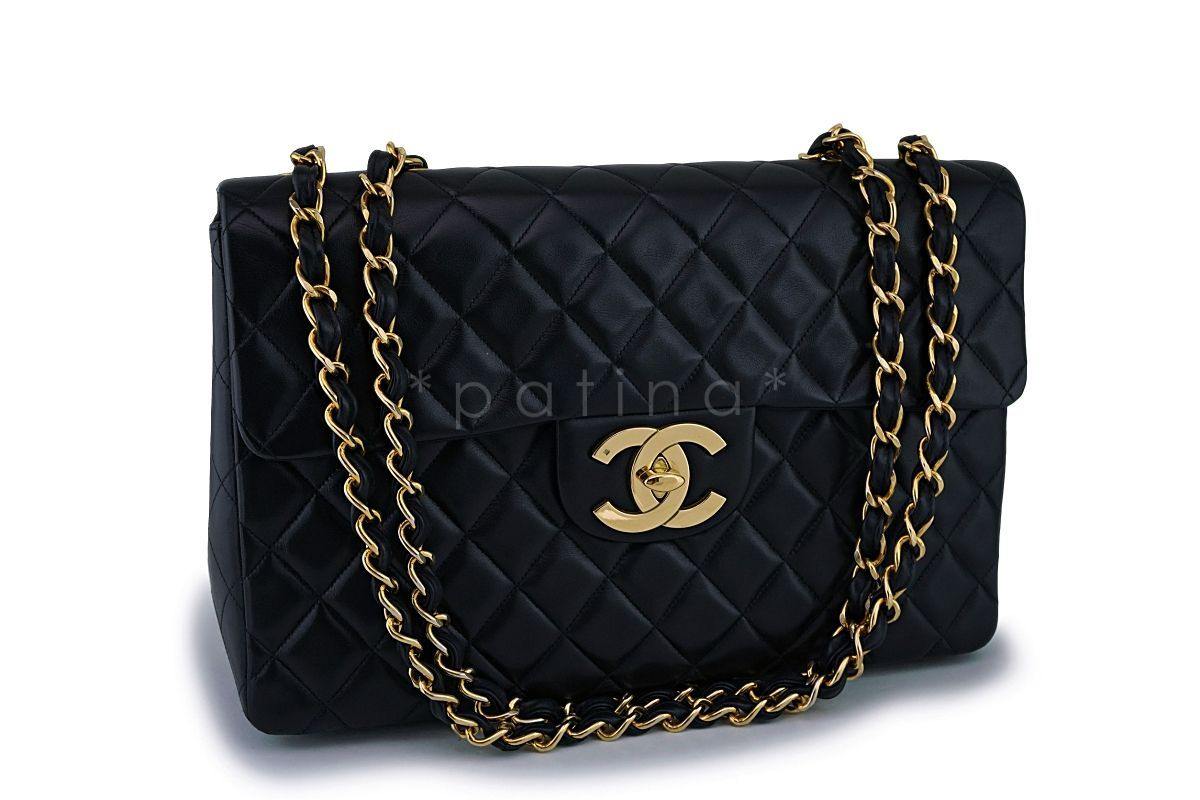 Chanel Black Lambskin Vintage Maxi Classic Flap Bag 24k GHW
