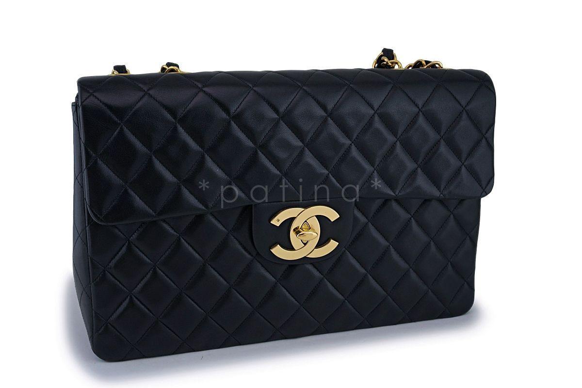 Chanel Black Lambskin Vintage Maxi Classic Flap Bag 24k GHW