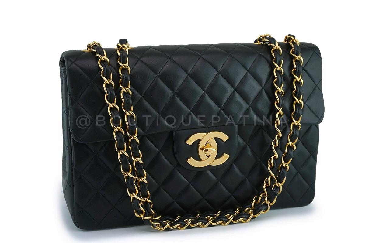 Chanel Black Vintage Lambskin Maxi "Jumbo XL" Classic Flap Bag 24k GHW