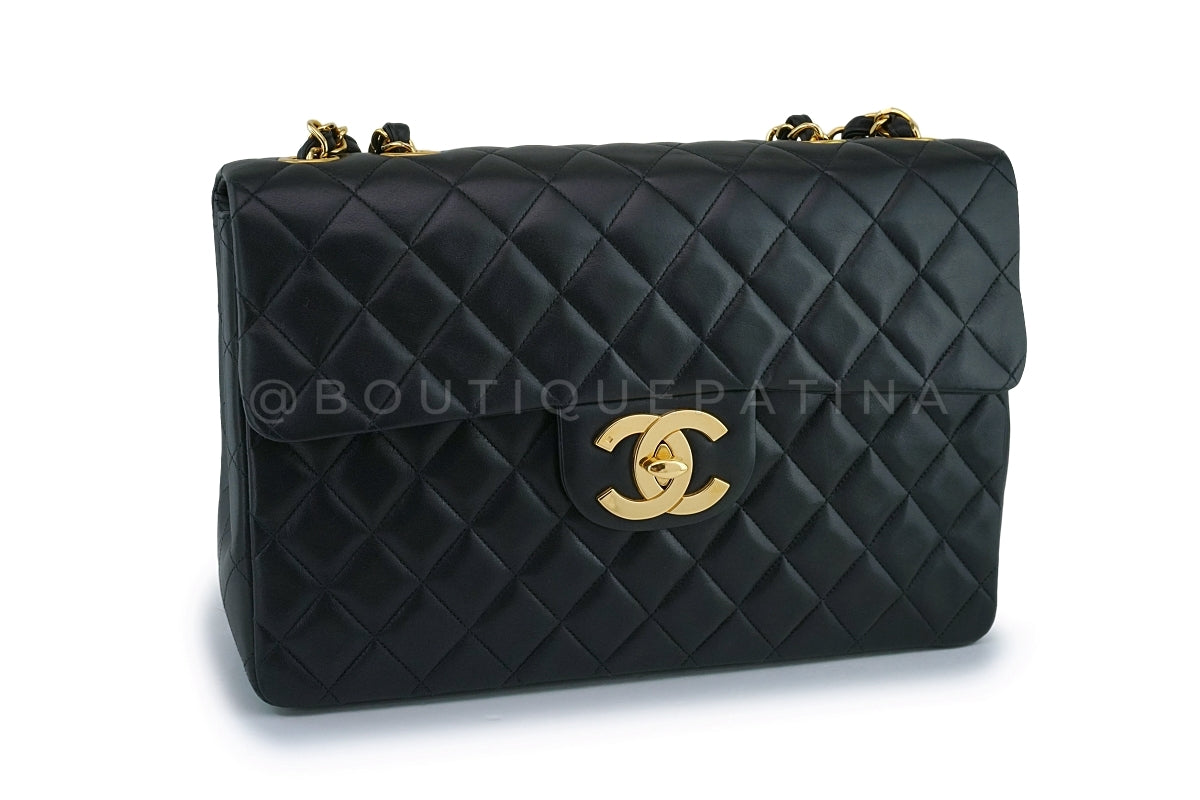 Chanel Black Vintage Lambskin Maxi "Jumbo XL" Classic Flap Bag 24k GHW