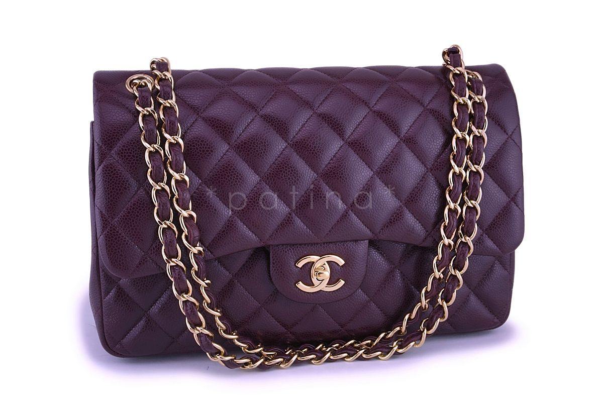 Chanel Burgundy Wine Caviar Jumbo Classic Double Flap Bag GHW 4CW