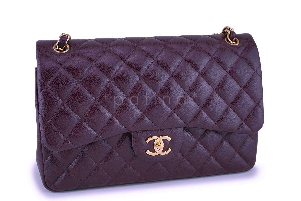 Chanel Burgundy Wine Caviar Jumbo Classic Double Flap Bag GHW 4CW