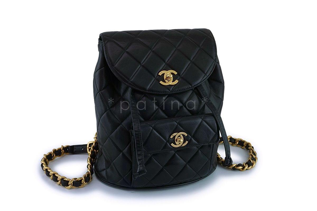 Chanel Vintage Black Lambskin Classic Quilted Backpack Bag 24k GHW
