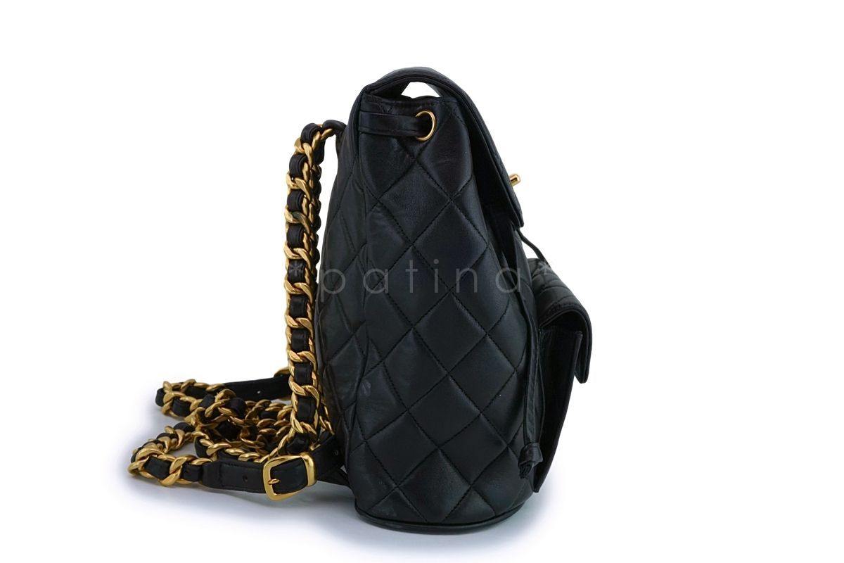 Chanel Vintage Black Lambskin Classic Quilted Backpack Bag 24k GHW