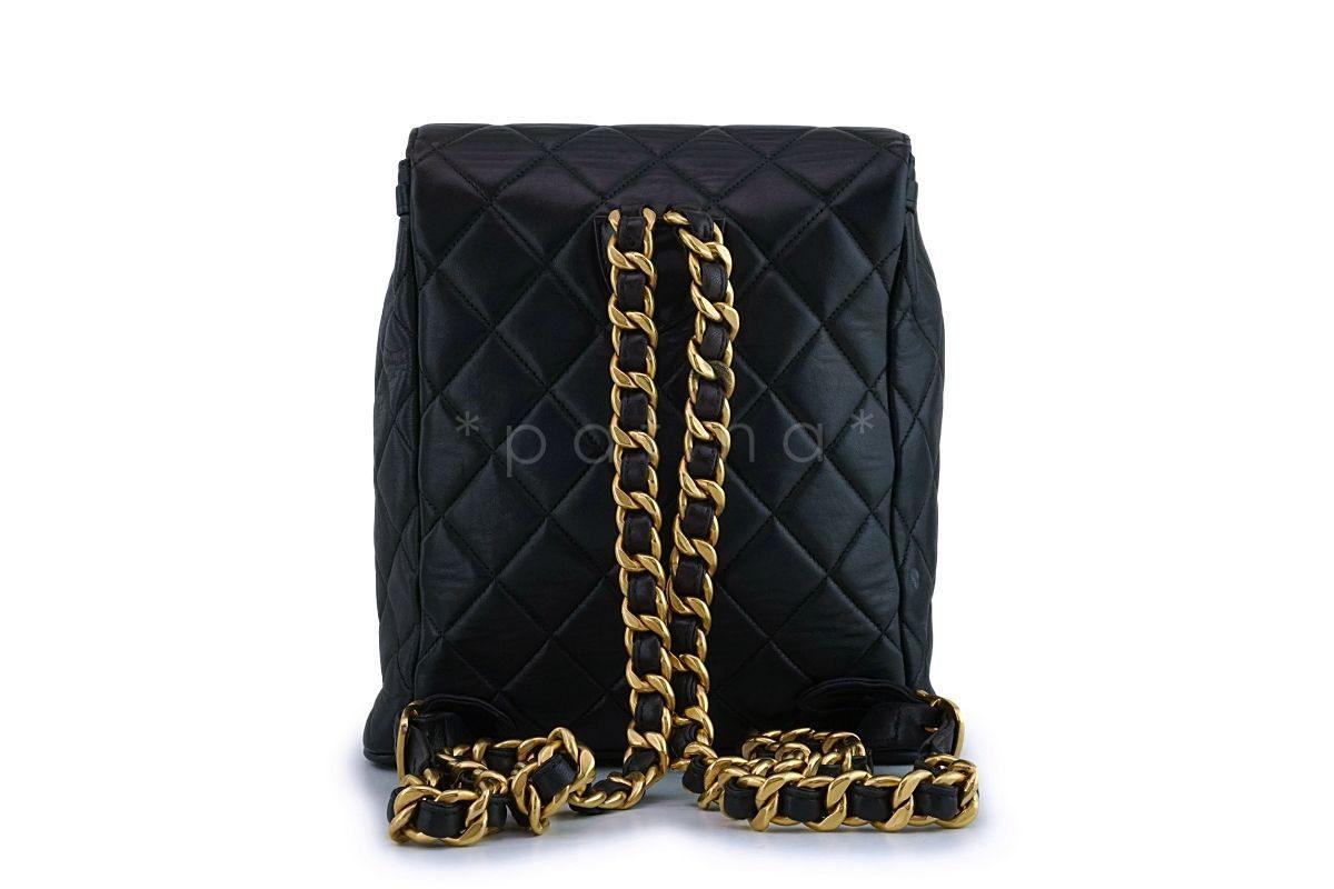 Chanel Vintage Black Lambskin Classic Quilted Backpack Bag 24k GHW
