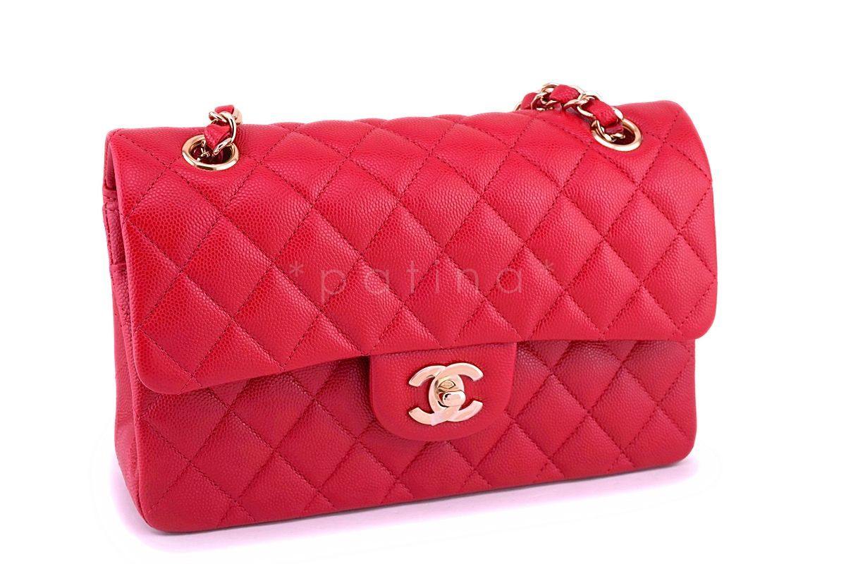 NIB 19B Chanel Red Caviar Small Classic Double Flap Bag GHW