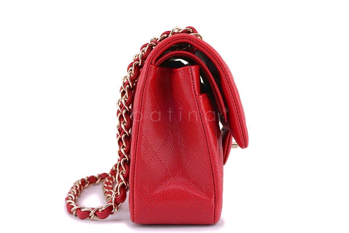 NIB 19B Chanel Red Caviar Small Classic Double Flap Bag GHW