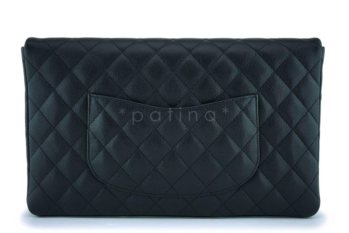 NIB 19B Chanel Black Caviar Timeless Classic Flap Clutch Bag GHW