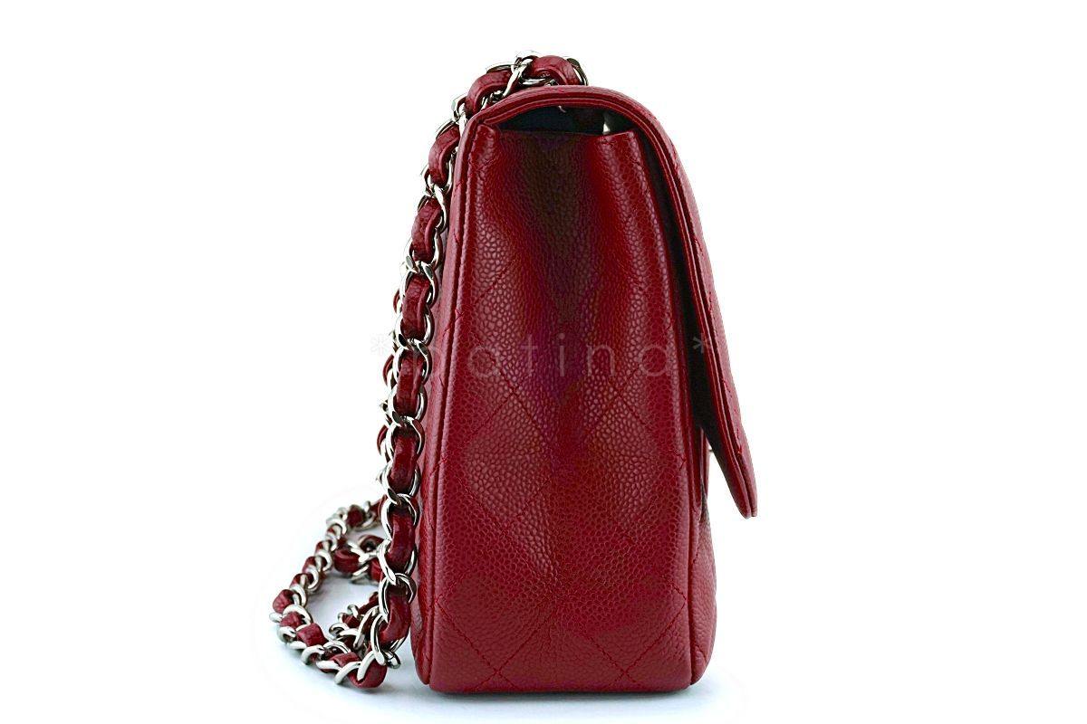 Exc Rare 09A Chanel Red Caviar Jumbo Classic Flap Bag SHW