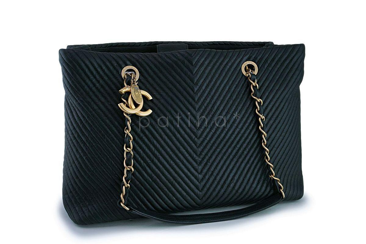 Chanel Chevron Quilted Classic Shopper Tote Bag GHW