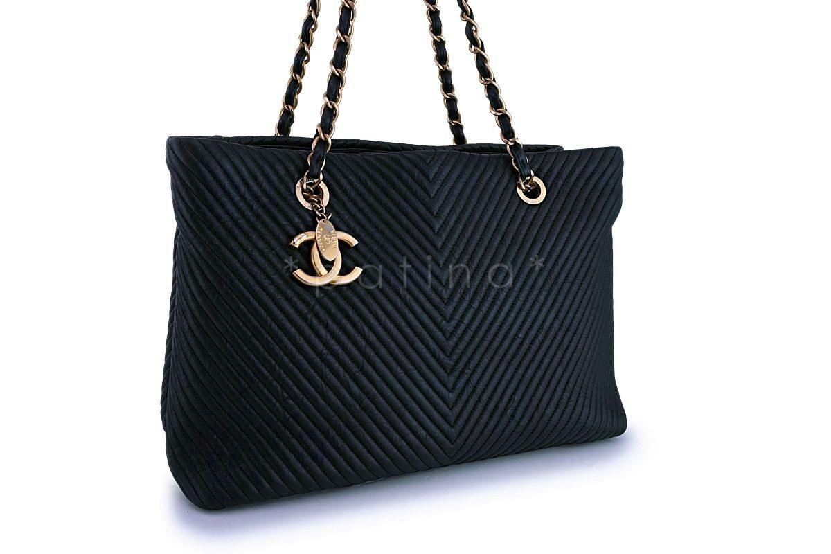 Chanel Chevron Quilted Classic Shopper Tote Bag GHW