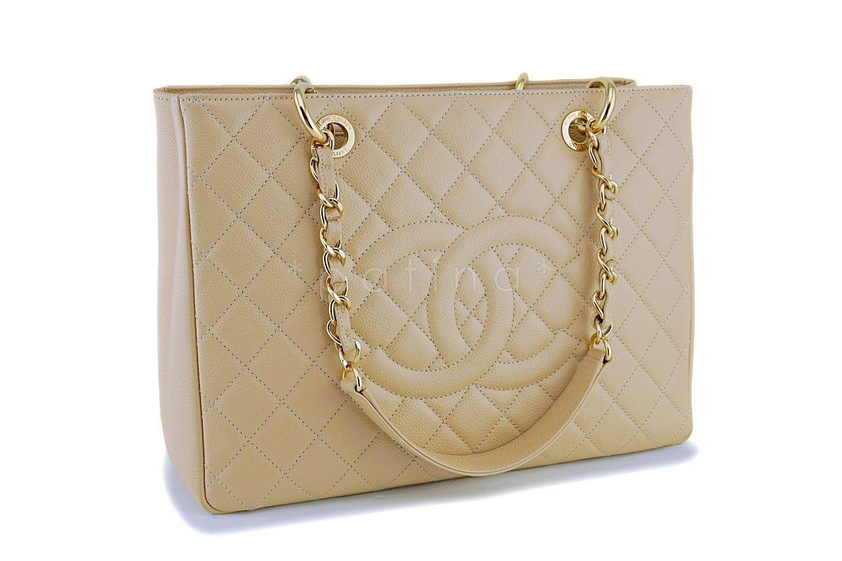 Chanel Beige Caviar Grand Shopper Tote GST Bag GHW