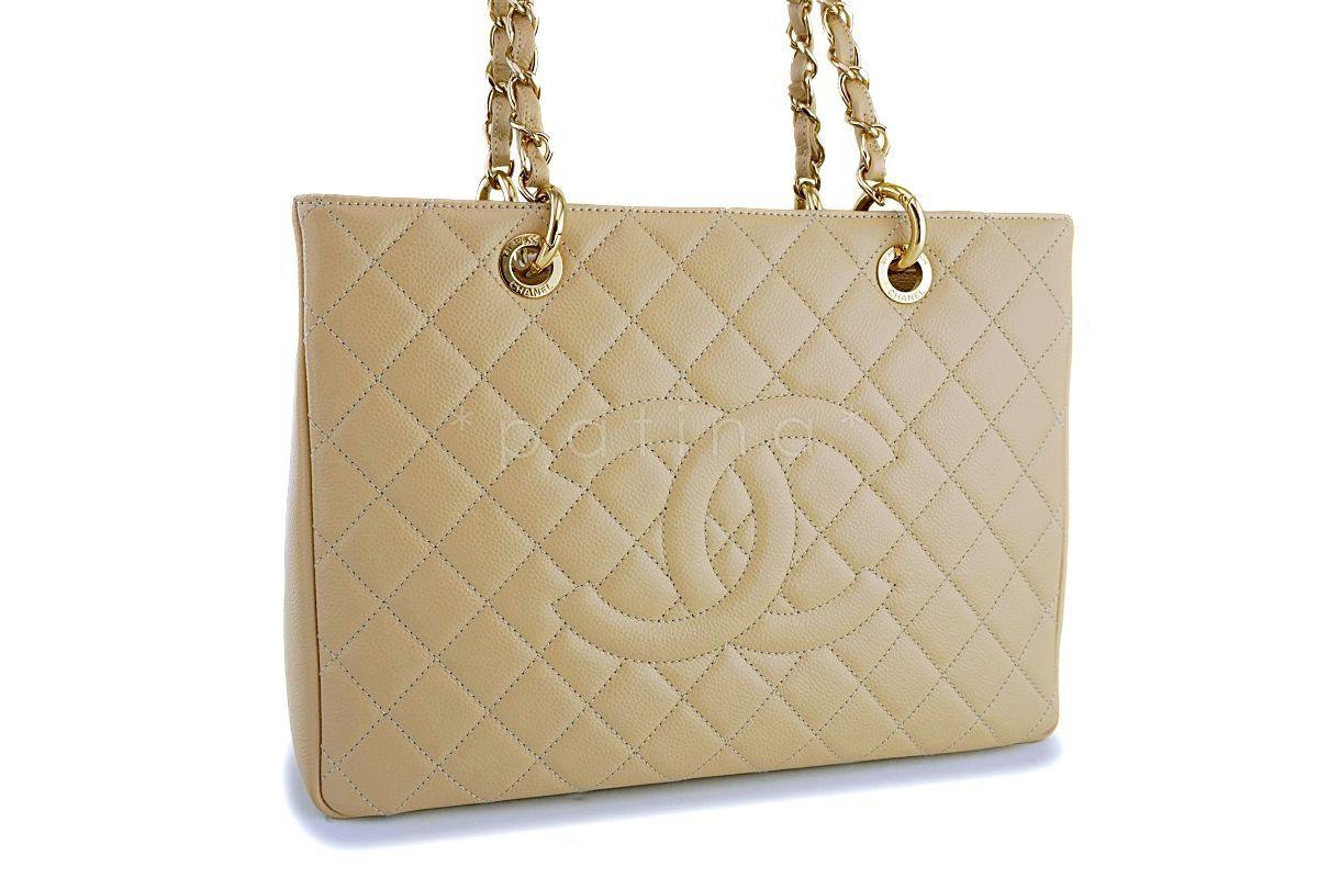 Chanel Beige Caviar Grand Shopper Tote GST Bag GHW