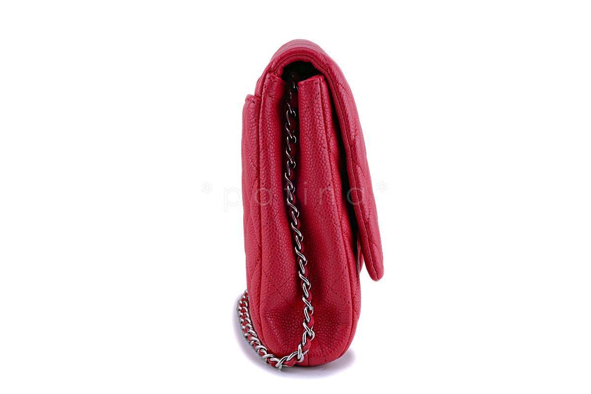 Chanel Blush Red Caviar Timeless Classic Flap Clutch w Chain Bag SHW