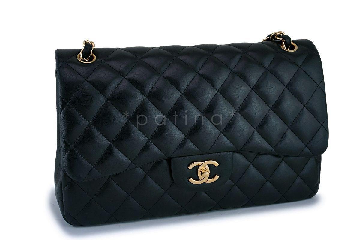 Chanel Black Lambskin Jumbo Classic Double Flap Bag GHW