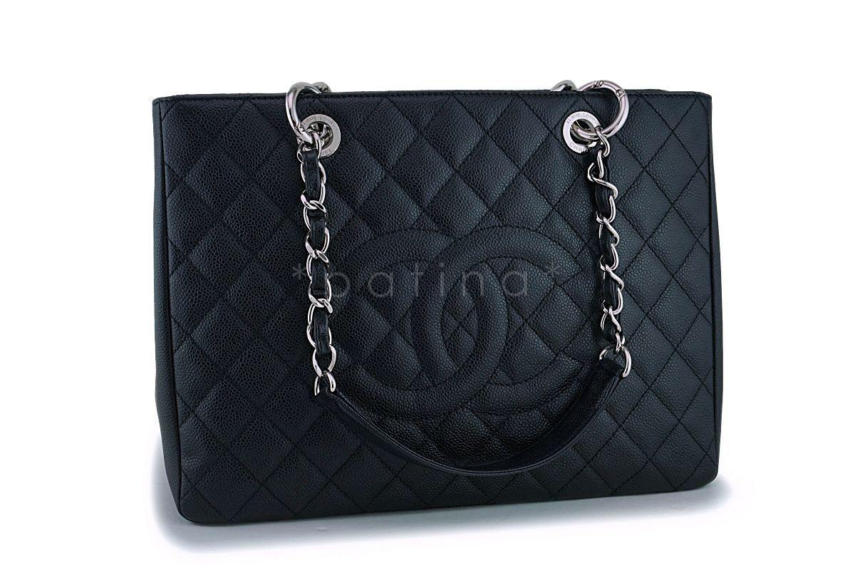 Chanel Black Caviar Timeless Grand Shopper Tote GST Bag SHW