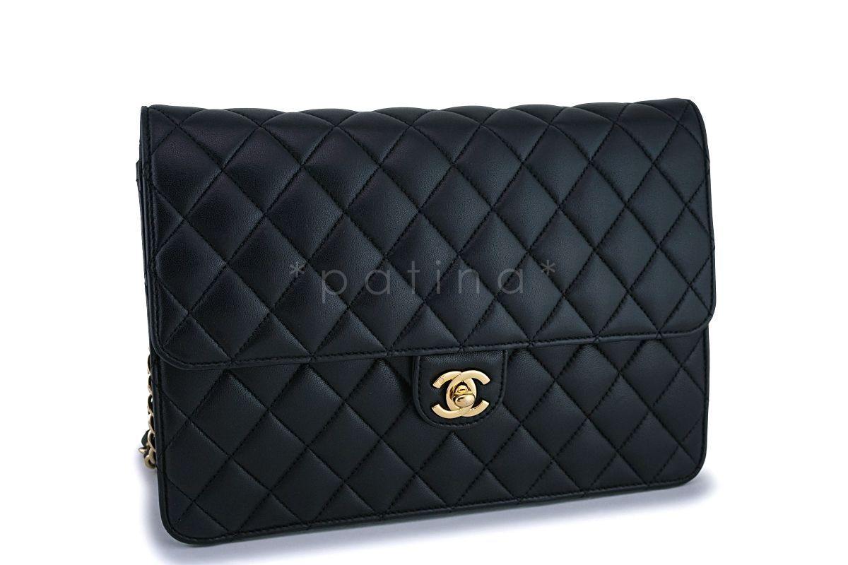 Chanel Vintage Black Lambskin Timeless Classic Clutch on Chain Flap Bag 24k GHW