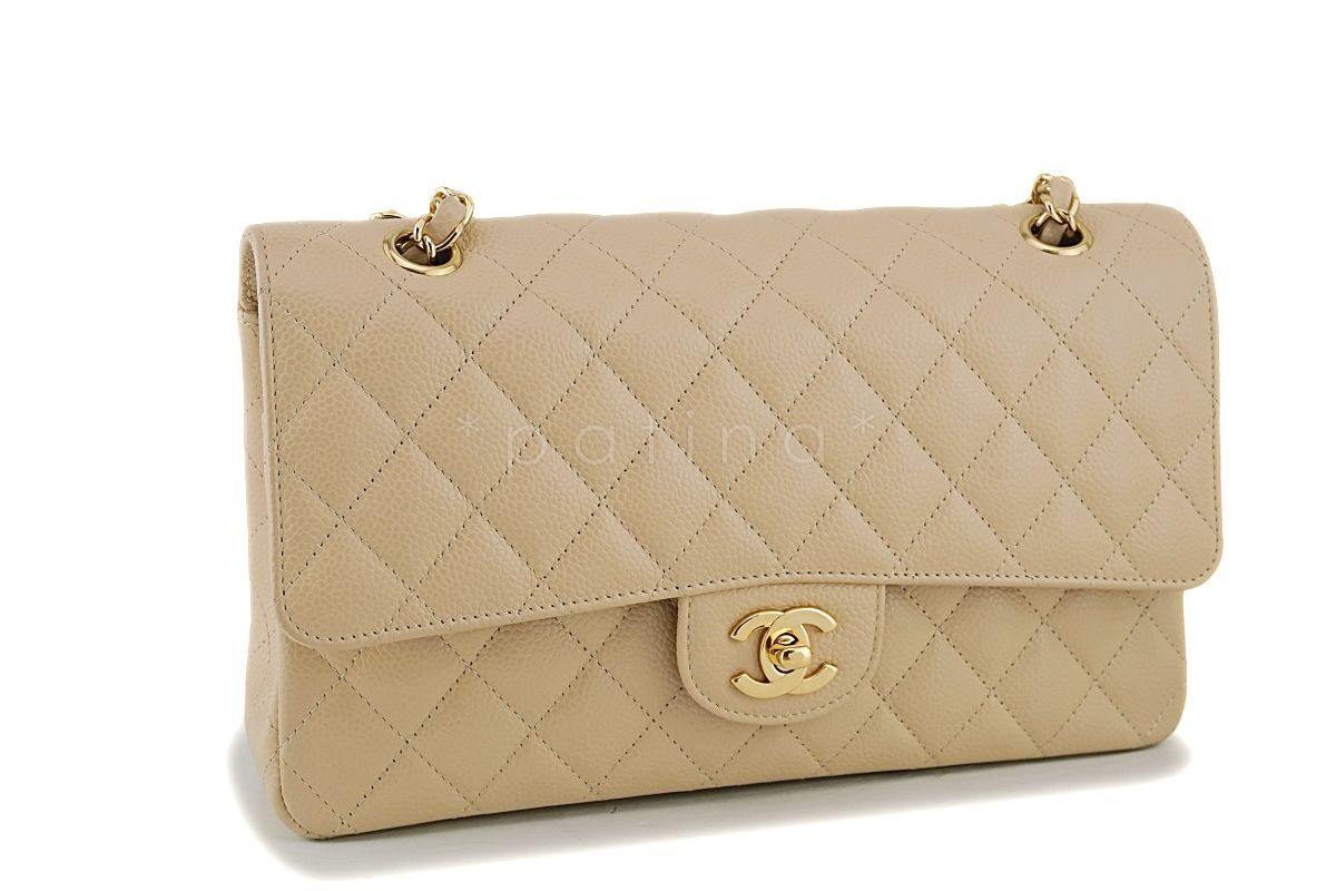 Chanel Beige Clair Caviar Medium Classic Double Flap Bag GHW