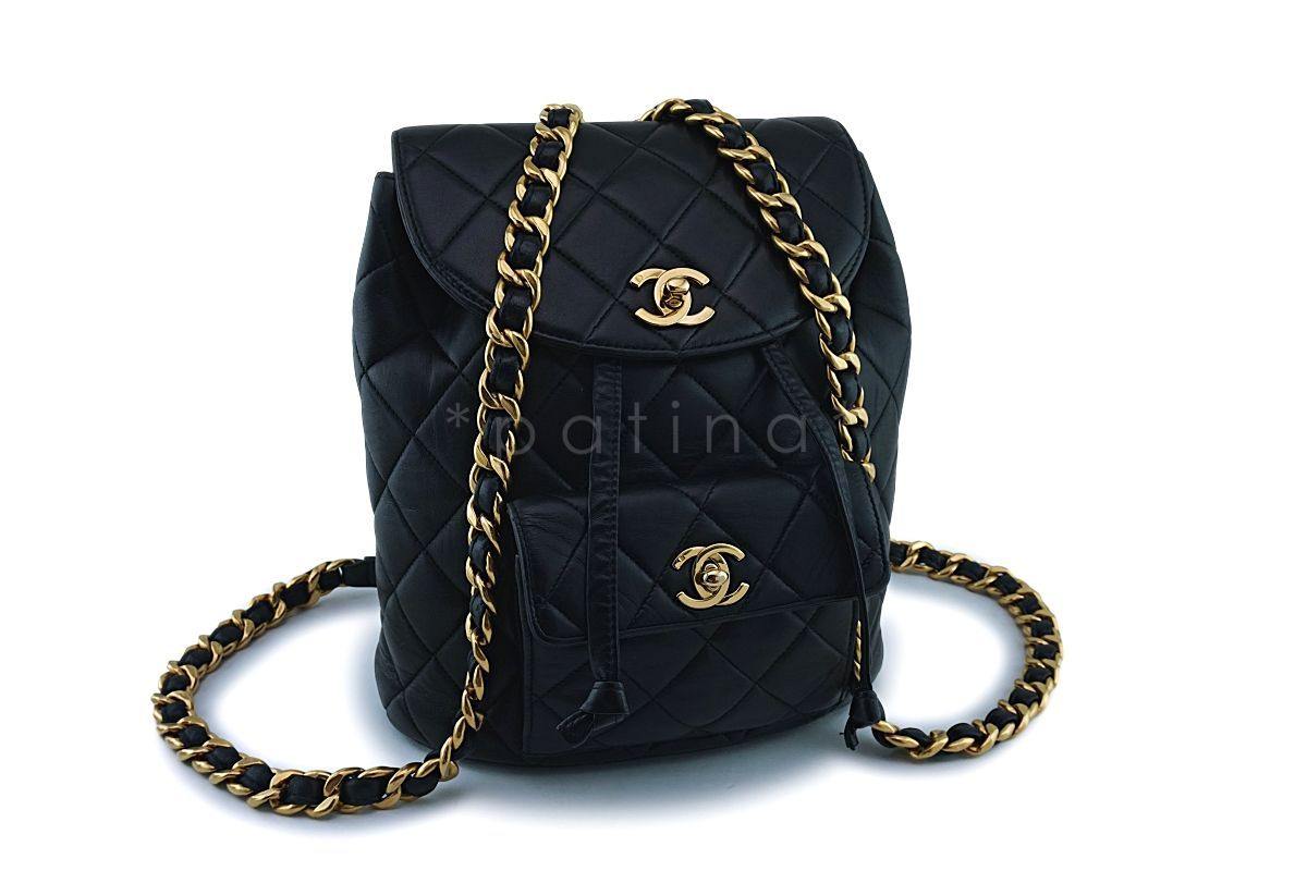 Chanel Vintage Black Lambskin Classic Quilted Backpack Bag 24k GHW