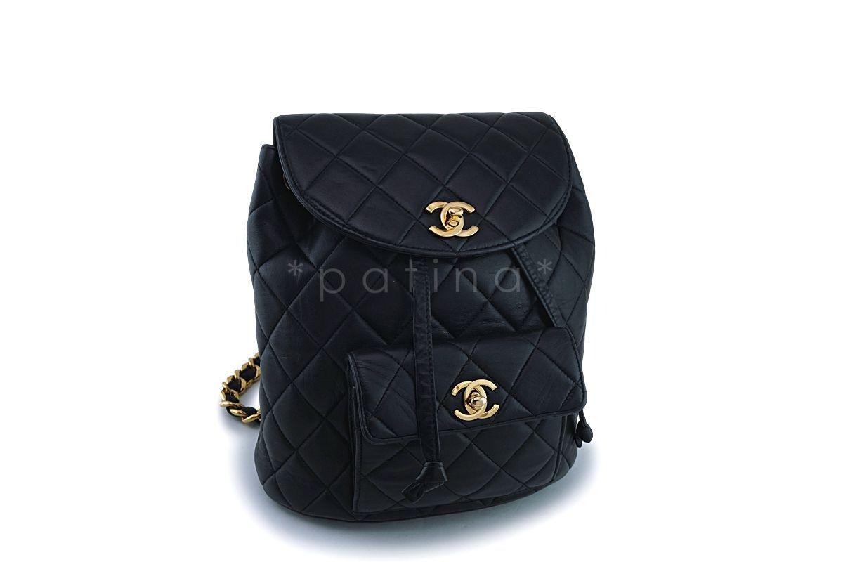 Chanel Vintage Black Lambskin Classic Quilted Backpack Bag 24k GHW