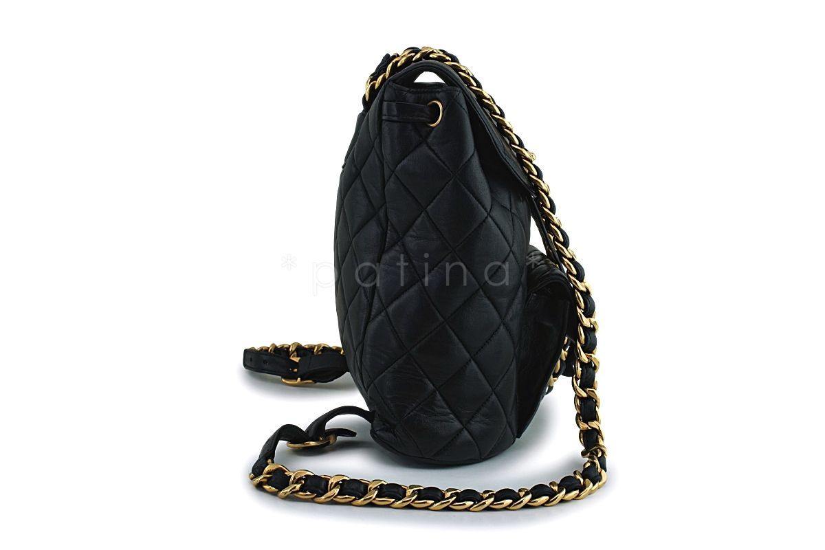 Chanel Vintage Black Lambskin Classic Quilted Backpack Bag 24k GHW