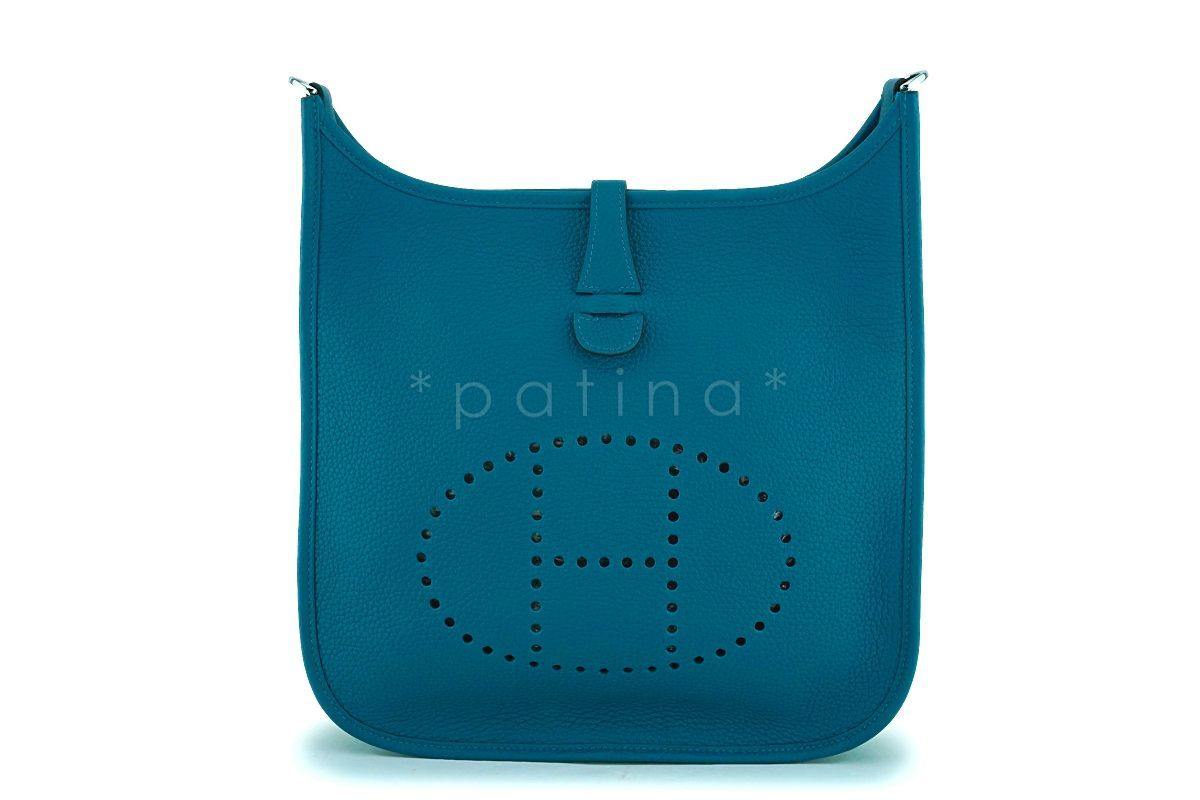 NIB Hermes Blue Green Vert Bosphore Evelyne III PM 29cm Bag PHW