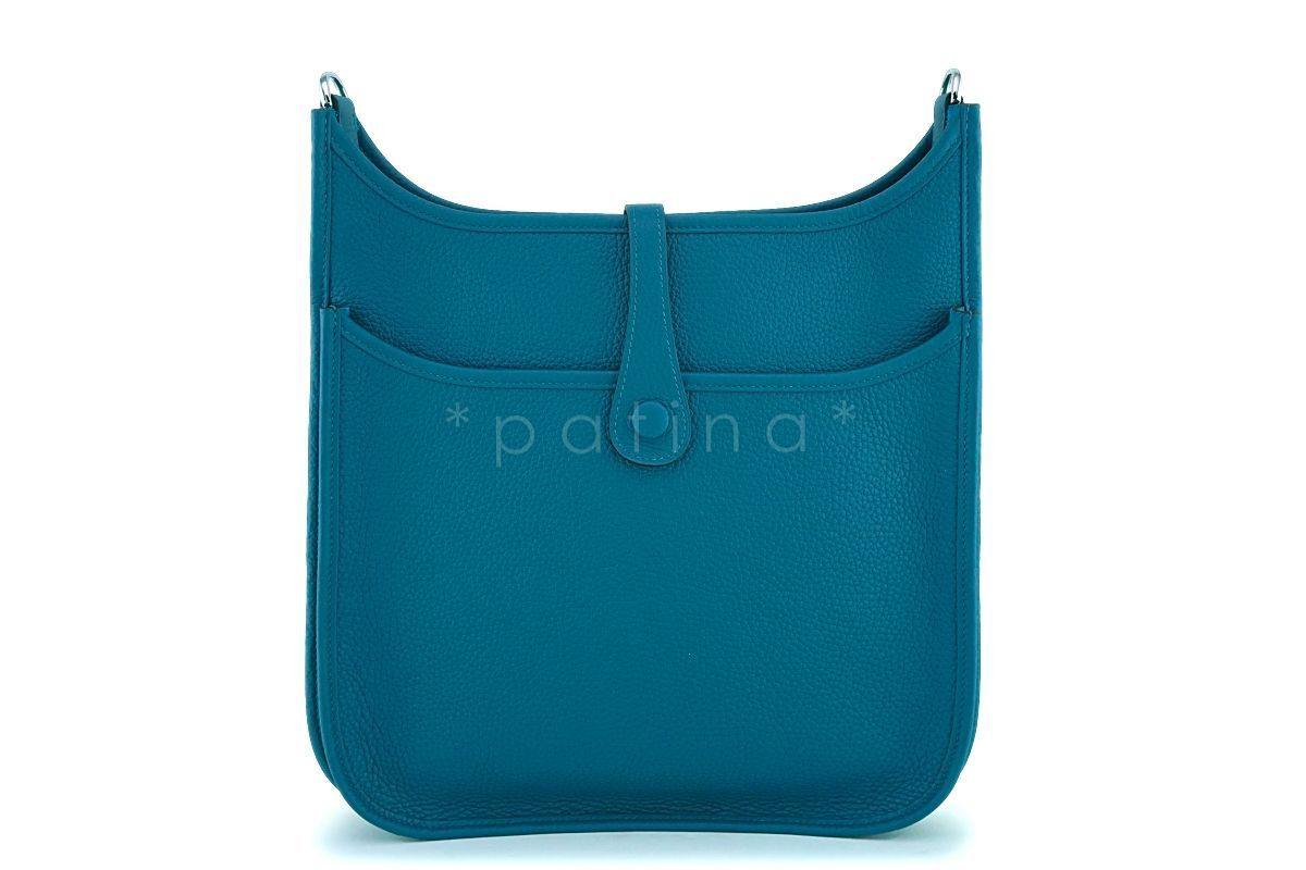 NIB Hermes Blue Green Vert Bosphore Evelyne III PM 29cm Bag PHW