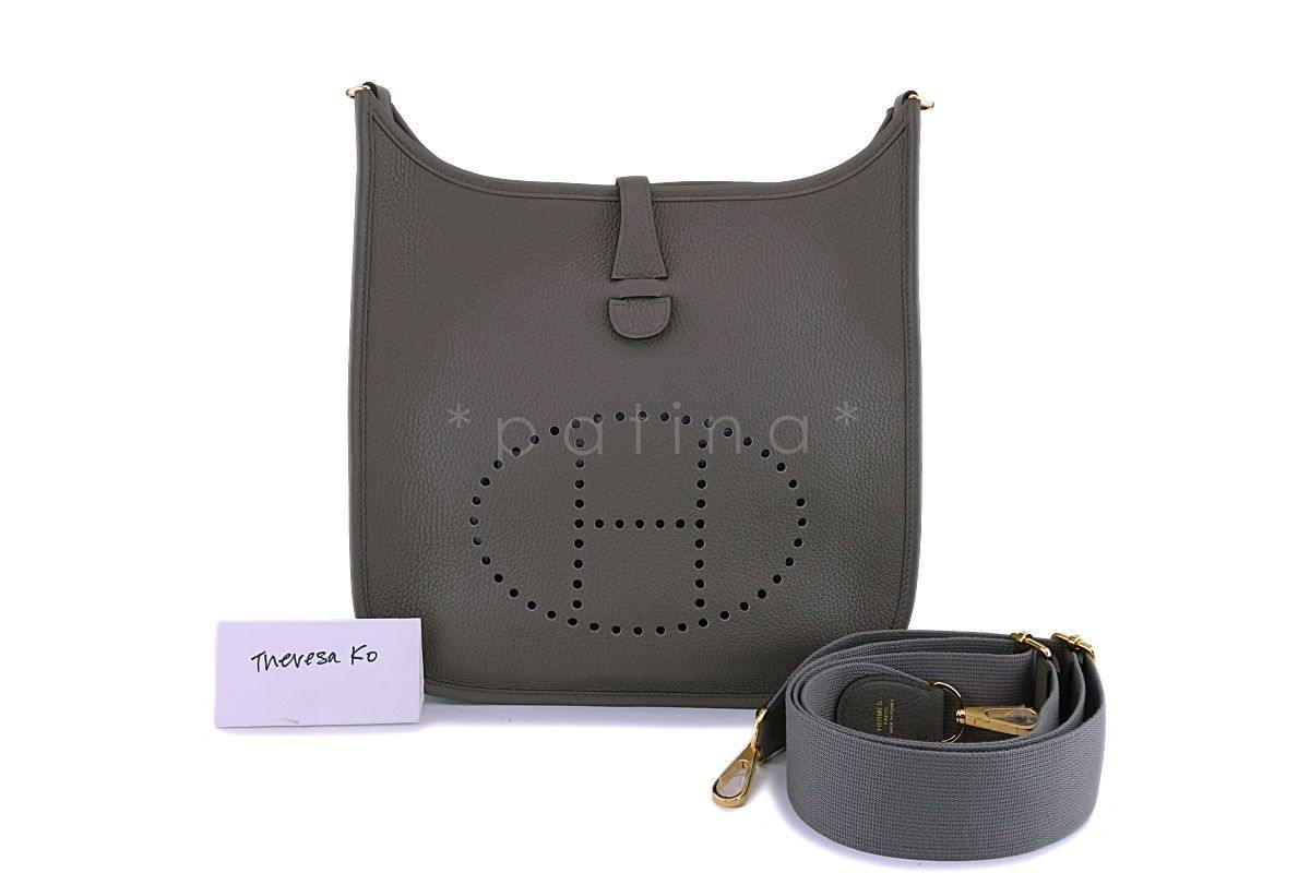 NIB Hermes Taupe Gray Gris Etain Evelyne III PM 29cm Bag GHW AJ2