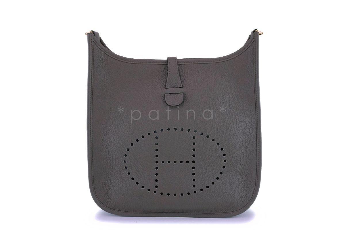 NIB Hermes Taupe Gray Gris Etain Evelyne III PM 29cm Bag GHW AJ2
