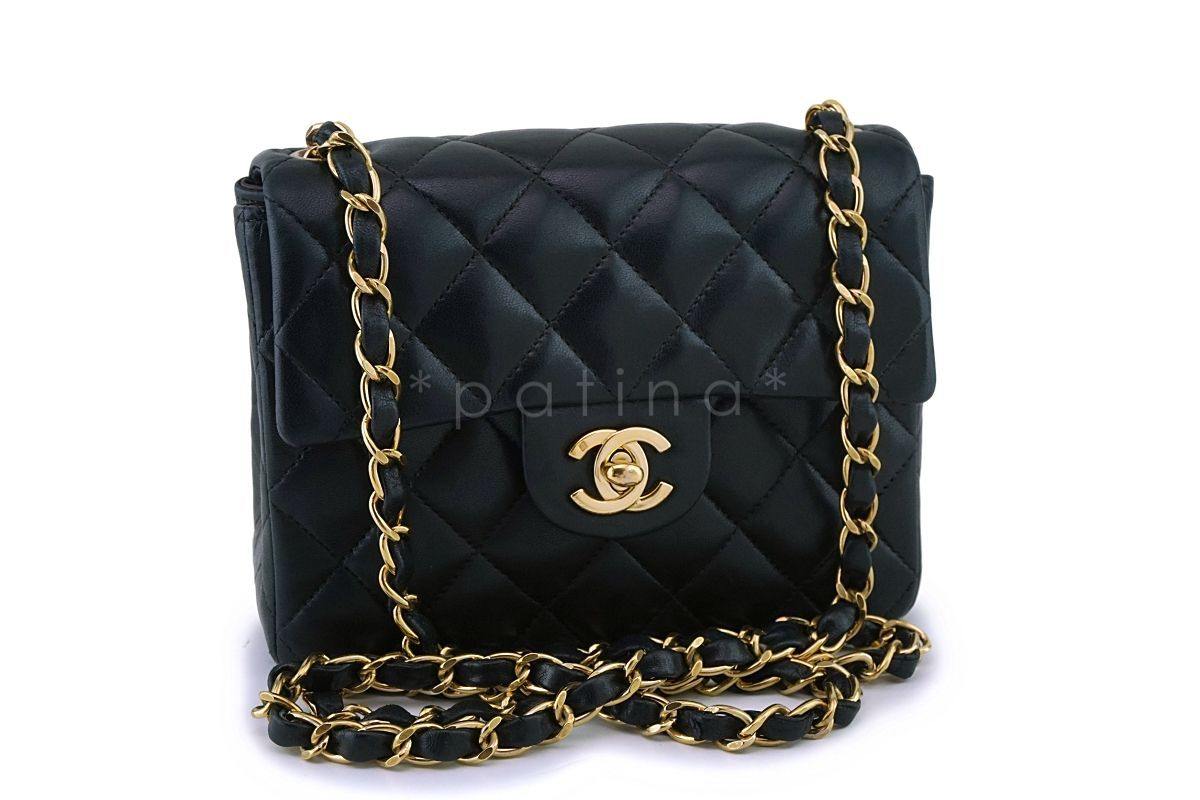 Chanel Vintage Black Lambskin Square Mini Classic Flap Bag 24k GHW