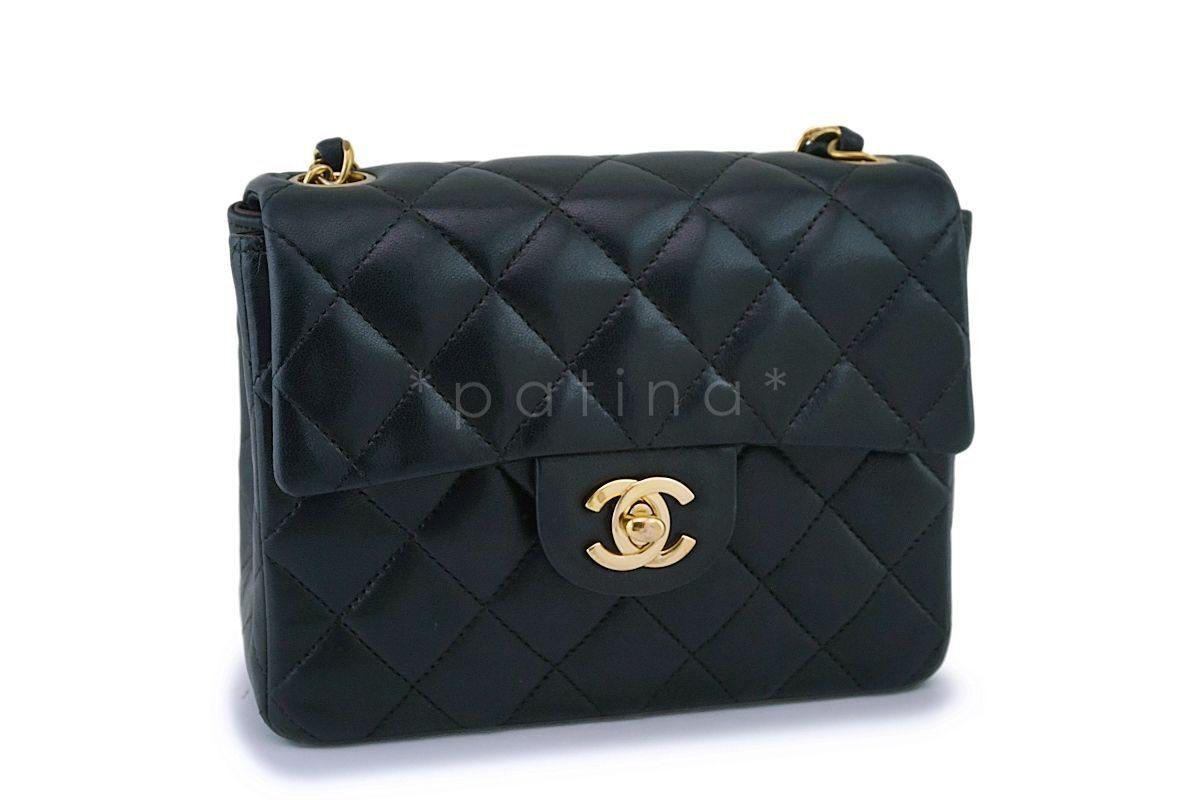 Chanel Vintage Black Lambskin Square Mini Classic Flap Bag 24k GHW