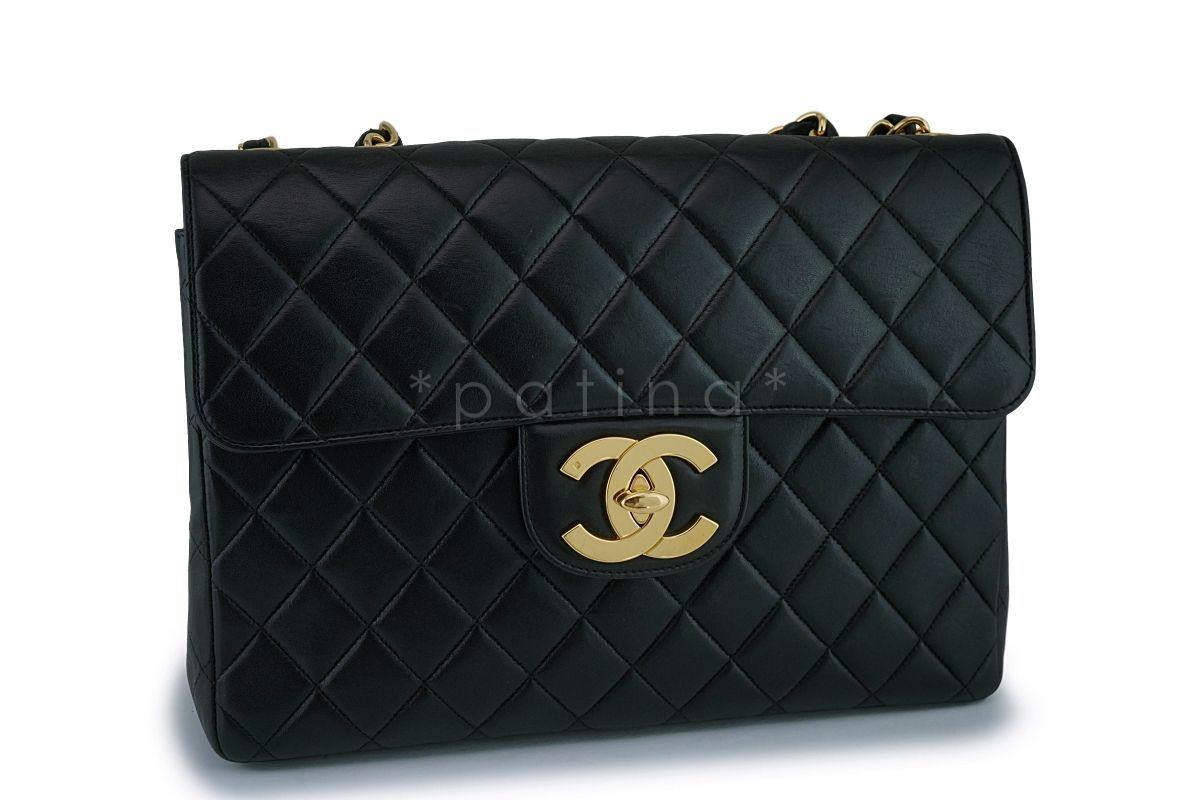 Chanel Black Vintage Lambskin Jumbo Classic Flap Bag 24k GHW