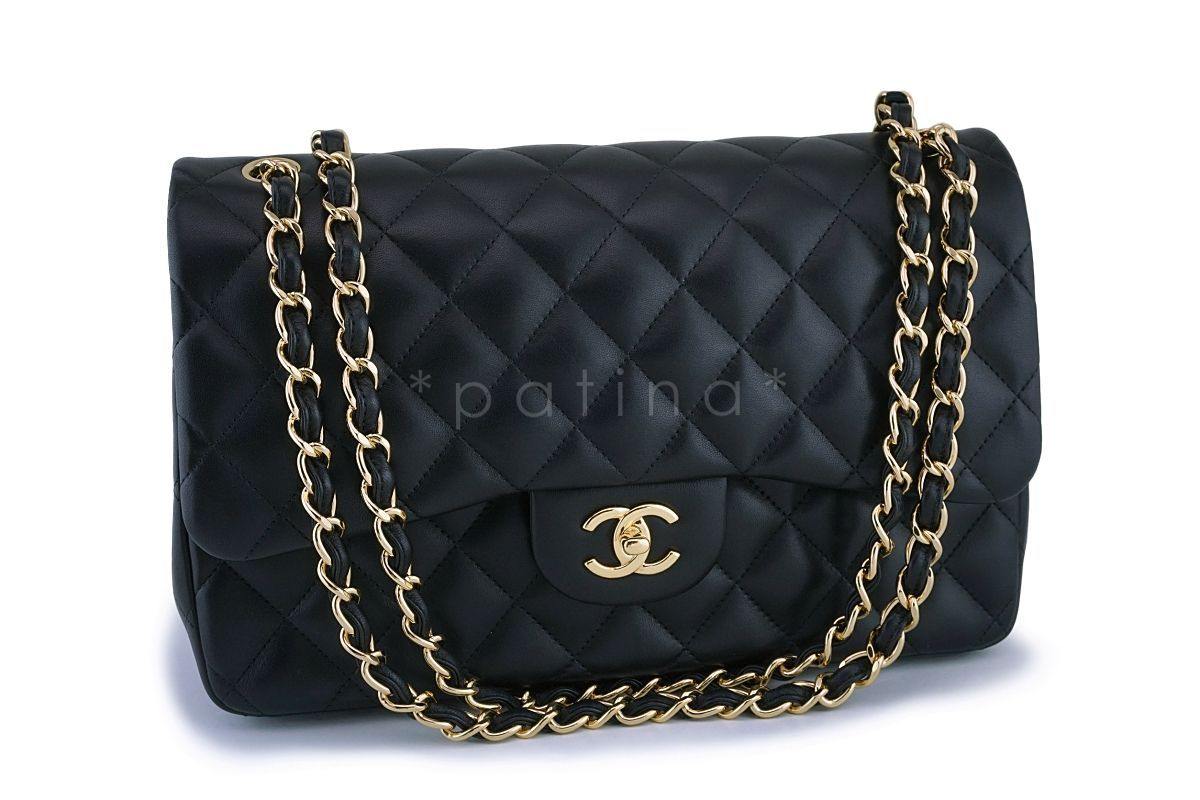 Chanel Black Lambskin Jumbo Classic Double Flap Bag GHW