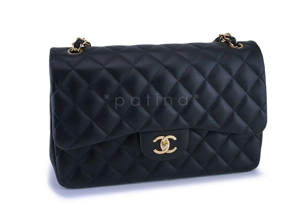 Chanel Black Lambskin Jumbo Classic Double Flap Bag GHW